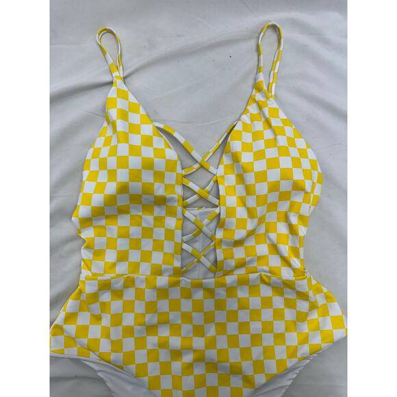 Dippin daisys yellow checked bathing suit L NWTS - Picture 1 of 4